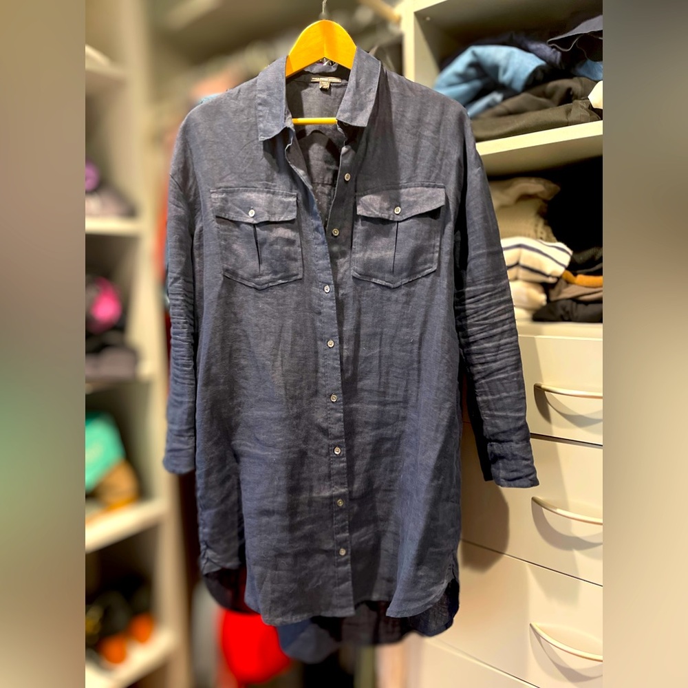 Linen Navy Blue shirt dress with lining slip. Size 1 (perfect for sz 6 or sz 8)